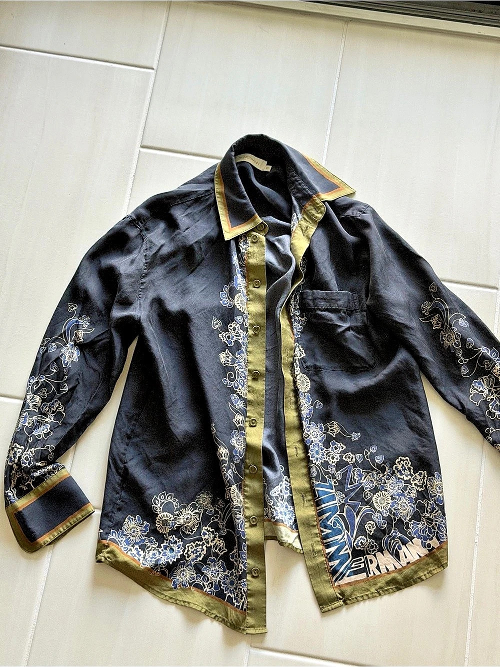 Zimmermann Indra Relaxed Shirt in Khaki Scarf Floral XS